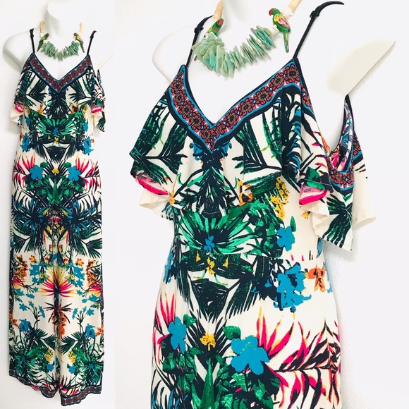 FLYING TOMATO Tropical Floral Ruffle JUMPSUIT Small - Picture 7 of 15